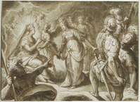 KT 2021 052
<br/>
De H. Catharina in de gevangenis bekeert keizerin Faustina tot het christendom
<br/>
<em>Calvaert, Denys (1540/51-1619)</em>